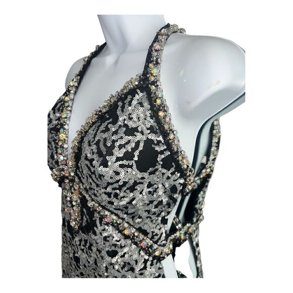 KISS KISS Formal Mary’s Bridal Mermaid Silver Crystal Maxi Dress Size 8. - Picture 5 of 10